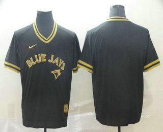 Men's Toronto Blue Jays Blank Black Gold Nike Cooperstown Legend V Neck Jersey