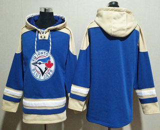 Men's Toronto Blue Jays Blank Blue Ageless Must Have Lace Up Pullover Hoodie