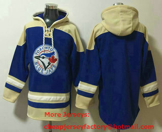 Men's Toronto Blue Jays Blank Blue Ageless Must Have Lace Up Pullover Hoodie