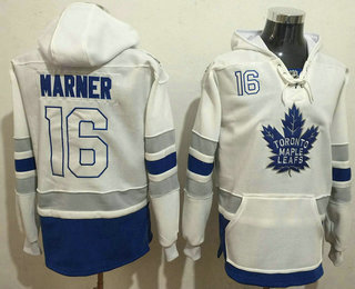 Men's Toronto Maple Leafs #16 Mitchell Marner 2016 White Throwback Stitched NHL Old Time Hockey Hoodie