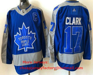 Men's Toronto Maple Leafs #17 Wendel Clark Blue 2021 Reverse Retro Authentic Jersey