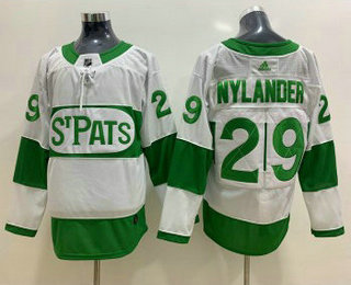 Men's Toronto Maple Leafs #29 William Nylander White 2019 St. Patrick's Day Adidas Stitched NHL Jersey