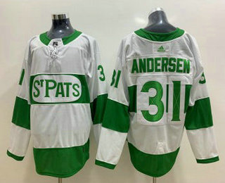 Men's Toronto Maple Leafs #31 Frederik Andersen White 2019 St. Patrick's Day Adidas Stitched NHL Jersey