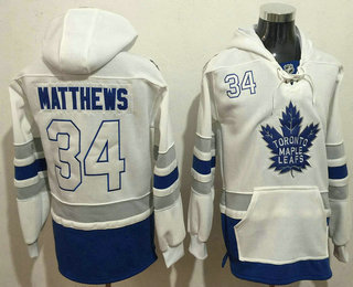Men's Toronto Maple Leafs #34 Auston Matthews 2016 White Throwback Stitched NHL Old Time Hockey Hoodie