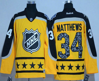 Men's Toronto Maple Leafs #34 Auston Matthews Atlantic Division Reebok Yellow 2017 NHL All-Star Stitched Hockey Jersey