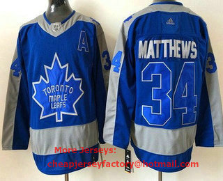 Men's Toronto Maple Leafs #34 Auston Matthews Blue 2021 Reverse Retro Authentic Jersey