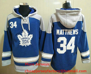 Men's Toronto Maple Leafs #34 Auston Matthews Blue Ageless Must Have Lace Up Pullover Hoodie