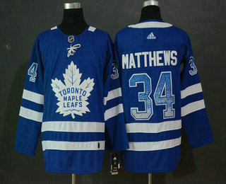 Men's Toronto Maple Leafs #34 Auston Matthews Blue Drift Fashion Adidas Stitched NHL Jersey
