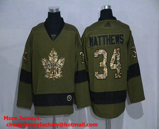 Men's Toronto Maple Leafs #34 Auston Matthews Green Salute To Service Adidas Stitched NHL Jersey