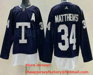 Men's Toronto Maple Leafs #34 Auston Matthews Navy 2022 Heritage Classic Stitched Jersey