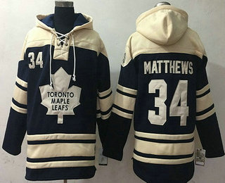 Men's Toronto Maple Leafs #34 Auston Matthews Navy Blue Stitched NHL Old Time Hockey Hoodie