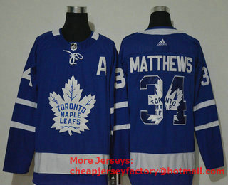 Men's Toronto Maple Leafs #34 Auston Matthews Royal Blue With Team Logo Adidas Stitched NHL Jersey