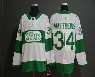 Men's Toronto Maple Leafs #34 Auston Matthews White 2019 St. Patrick's Day Adidas Stitched NHL Jersey