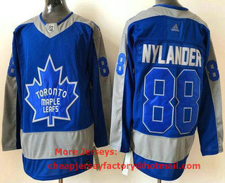 Men's Toronto Maple Leafs #88 William Nylander Blue 2021 Reverse Retro Authentic Jersey