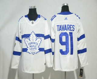 Men's Toronto Maple Leafs #91 John Tavares  White 2018 Winter Classic Stitched NHL Hockey Jersey