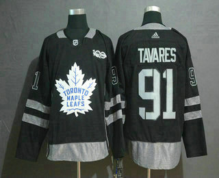Men's Toronto Maple Leafs #91 John Tavares Black 100th Anniversary Adidas Stitched NHL Jersey