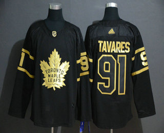Men's Toronto Maple Leafs #91 John Tavares Black Golden Adidas Stitched NHL Jersey