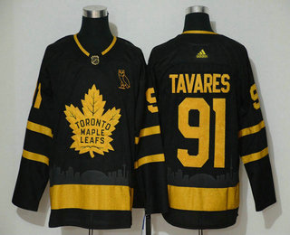 Men's Toronto Maple Leafs #91 John Tavares Black Golden City Edition Adidas Stitched NHL Jersey