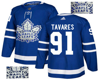 Men's Toronto Maple Leafs #91 John Tavares Royal Blue With Handwork Sequin Fashion Team Logo Home 2017-2018 Hockey Stitched NHL Jersey