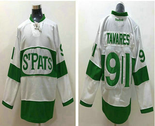 Men's Toronto Maple Leafs #91 John Tavares White 2017 St. Patrick's Day Green Stitched NHL Reebok Hockey Jersey