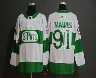 Men's Toronto Maple Leafs #91 John Tavares White 2019 St. Patrick's Day Adidas Stitched NHL Jersey