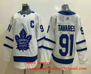 Men's Toronto Maple Leafs #91 John Tavares White With C Patch Adidas Stitched NHL Jersey