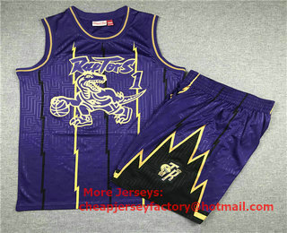 Men's Toronto Raptors #1 Tracy McGrady 1998-99 Purple Hardwood Classics Soul Swingman Throwback Jersey With Shorts
