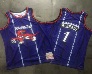Men's Toronto Raptors #1 Tracy McGrady Hardwood Classic Purple Swingman Printed NBA Jersey