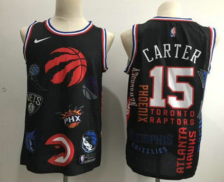 Men's Toronto Raptors #15 Vince Carter Nike x NBA Logos Black Stitched Basketball Jersey