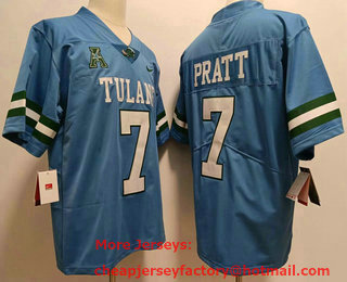 Men's Tulane Green Wave #7 Michael Pratt Light Blue 2022 Vapor Untouchable Limited Stitched Nike Jersey