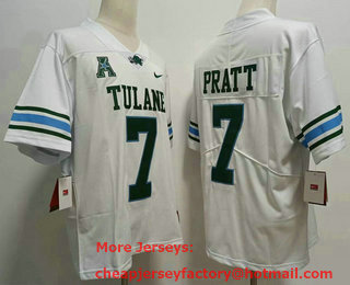 Men's Tulane Green Wave #7 Michael Pratt White 2022 Vapor Untouchable Limited Stitched Nike Jersey