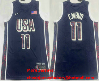 Men's USA #11 Joel Embiid Navy Blue 2024 Olympics Stitched Jersey