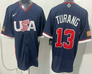Men's USA #13 Brice Turang Navy 2026 World Baseball Classic Cool Base Jersey