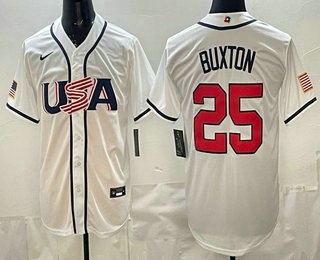 Men's USA #25 Byron Buxton White 2026 World Baseball Classic Cool Base Jersey