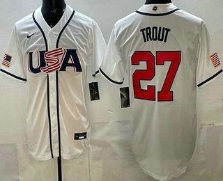 Men's USA #27 Mike Trout White 2026 World Baseball Classic Cool Base Jersey