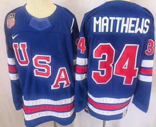 Men's USA #34 Auston Matthews Blue 2026 Olympics Authentic Jersey