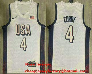 Men's USA #4 Stephen Curry White 2024 Olympics Stitched Jersey