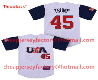 Men's USA #45 Donald Trump White Baseball Jersey