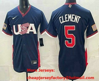 Men's USA #5 Ernie Clement Navy 2026 World Baseball Classic Cool Base Jersey