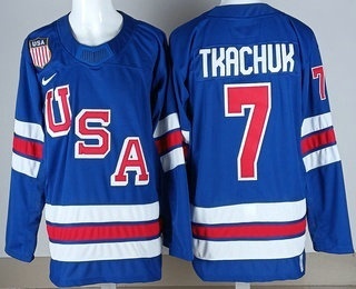 Men's USA #7 Brady Tkachuk Blue 2026 Olympics Authentic Jersey