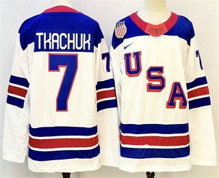 Men's USA #7 Brady Tkachuk White 2026 Olympics Authentic Jersey