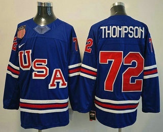 Men's USA #72 Tage Thompson Blue 2026 Olympics Authentic Jersey