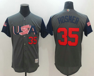 Men's USA Baseball #35 Eric Hosmer Gray 2017 World Baseball Classic Stitched Authentic Jersey
