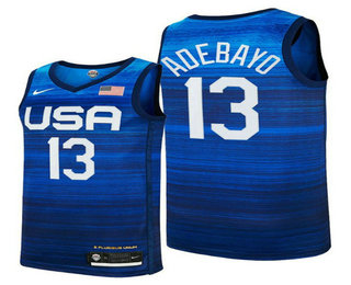 Men's USA Basketball #13 Bam Adebayo 2021 Blue Tokyo Olympics Stitched Away Jersey
