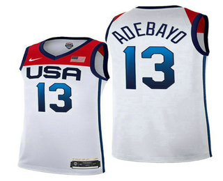 Men's USA Basketball #13 Bam Adebayo 2021 White Tokyo Olympics Stitched Home Jersey