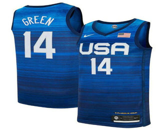 Men's USA Basketball #14 Draymond Green 2021 Blue Tokyo Olympics Stitched Away Jersey
