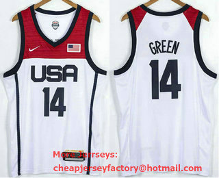 Men's USA Basketball #14 Draymond Green 2021 White Tokyo Olympics Stitched Home Jersey