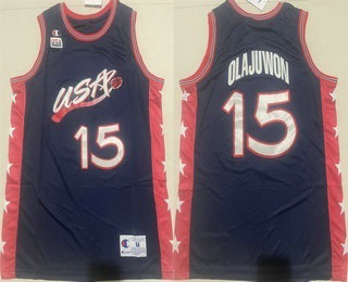 Men's USA Basketball #15 Hakeem Olajuwon Navy Stitched Jersey