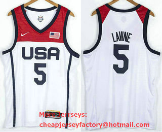 Men's USA Basketball #5 Zach LaVine 2021 White Tokyo Olympics Stitched Home Jersey