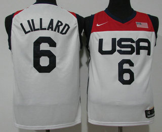 Men's USA Basketball #6 Damian Lillard 2021 White Tokyo Olympics Stitched Home Jersey